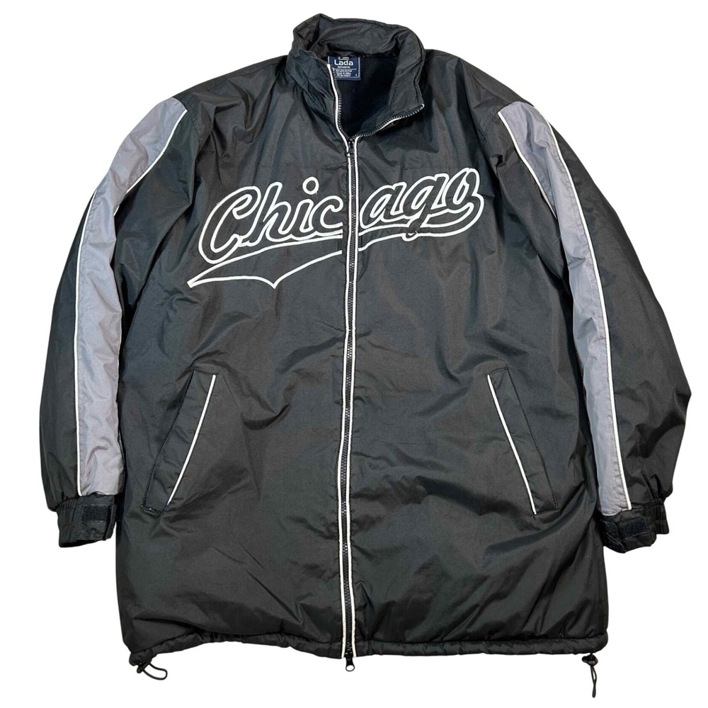 Chicago Jacket Lada Authentic L Large Black Gray Chicago Spellout Coat